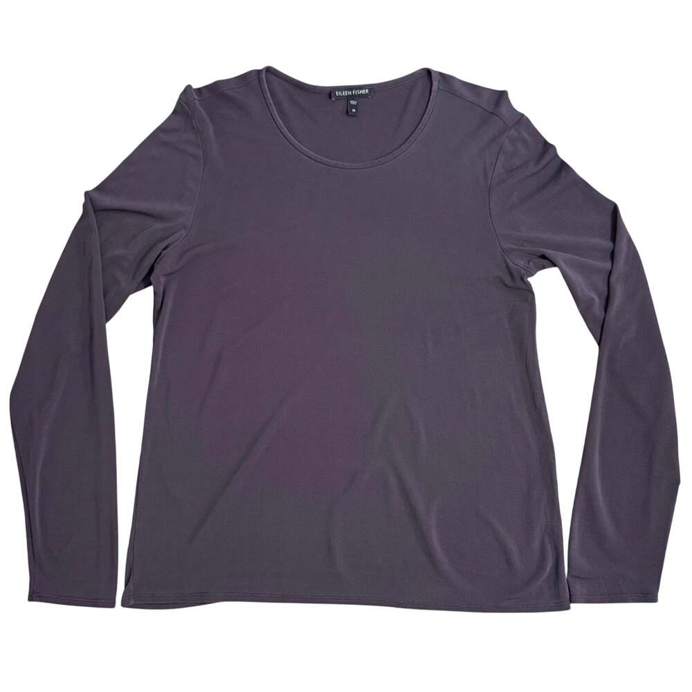 Eileen Fisher 100% Silk Blouse Long Sleeve Round Neck Purple Women's Medium